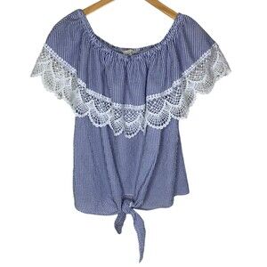 Lovely Melody tie front lace trim top size small